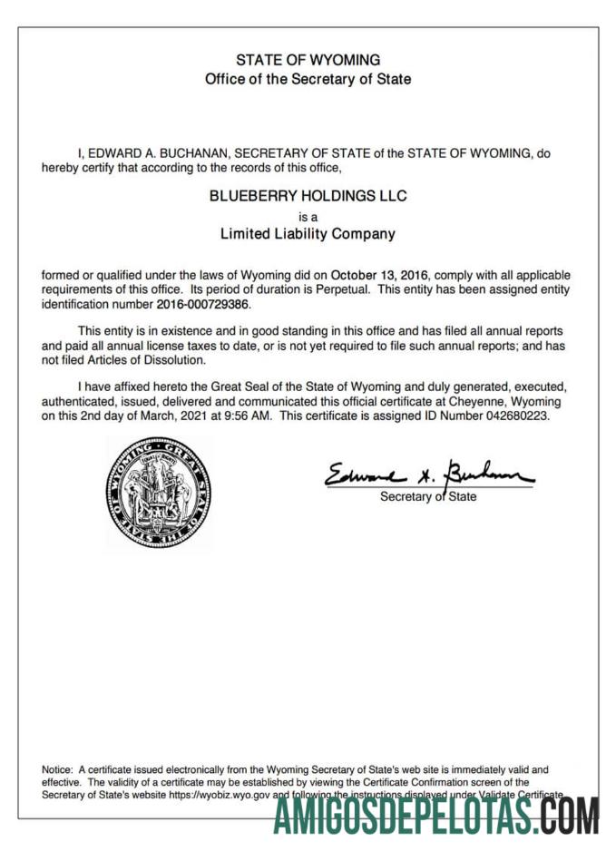 Modelo de Certificado de Boa Situação dos EUA Wyoming